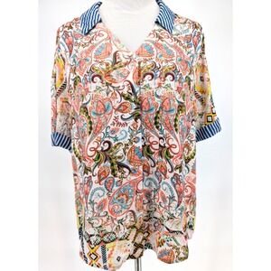 Tolani Collection Paisley Floral Resort Boho‎ Maximalist Tropical Blouse Small